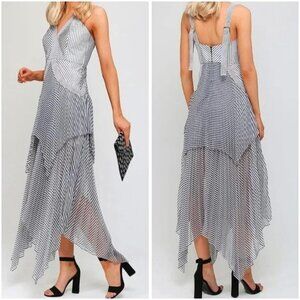 NWT Self-Portrait Sleeveless Monochrome Stripe Handkerchief Dress $650